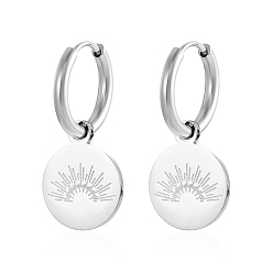 Серебро Простые плоские круглые серьги-кольца из нержавеющей стали, серебряные, 11.96 мм