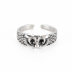 Antique Silver Men's Cuff Finger Alloy Rings Rhinestone Settings, Open Rings, Cadmium Free & Lead Free, Owl, Antique Silver, US Size 8 1/4(18.3mm), Fit for 2mm Rhinestone