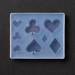 Белый Diy Club & Diamond & Heart & Spade (в игральных картах) соединительное кольцо силиконовые формы, формы для литья смолы, для изготовления уф-смолы и эпоксидной смолы, белые, 56x47x9 мм, внутренний диаметр: 6.5~16.5x6~17 мм
