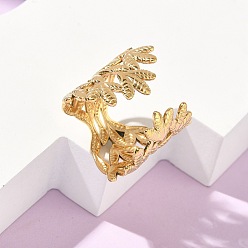 Лист Регулируемые 304 манжеты из нержавеющей стали с открытыми кольцами для женщин, золотые, лист, регулируемый, 23.5 мм