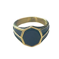 Золотой 304 мужские перстни из нержавеющей стали со стеклом, восьмиугольник, золотые, размер США 10 (19.8 мм)