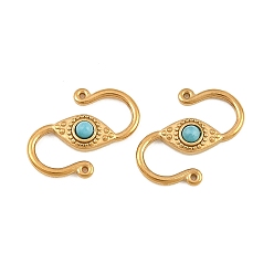 Golden 304 Stainless & Synthetic Turquoise S-Hook Clasps, Connector Charms for Jewelry Making, Golden, 13x8x2.5mm, Hole: 0.5mm