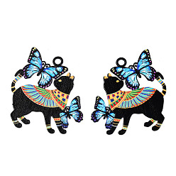 Черный Филигранные подвески из нержавеющей стали, окрашенные 430 аэрозольной краской, кошка с подвеской в виде бабочки, чёрные, 39.5x35x0.5 мм, отверстие : 2.8 мм