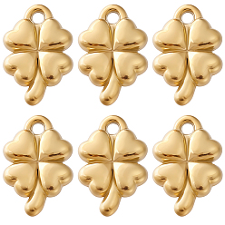 Настоящее золото 18K 10 шт. 304 подвески из нержавеющей стали, подвеска в виде четырехлистного клевера, реальный 18 k позолоченный, 17.5x11.5x3.5 мм, отверстие : 2 мм
