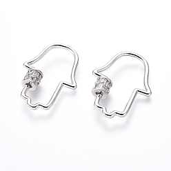 Платина Латунные микропаве, кубический цирконий, винт, карабин, подвески с замком, для изготовления ожерелий, прозрачные, hamsa рука / рука fatima / рука miriam, платина, 32x24x2 мм