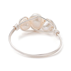 Silver Natural Pearl Finger Rings, Copper Wire Wrapped Ring, Silver, US Size 8 1/2(18.5mm)