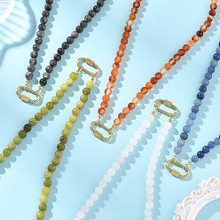 Oro Collares redondos de cuentas de piedras mixtas naturales para mujer, con dijes de cierre de mosquetón de acero inoxidable, mezclado teñido y sin teñir, dorado, 304 pulgada (16.14 cm)