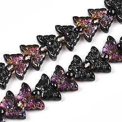 Черный Стеклянные бусины с гальваническим покрытием , бабочка, чёрные, 7.5~8x14.5~15x4 мм, отверстие : 0.8 мм, около 66~69 шт / нитка, 23.23~24.41 дюйм (59~62 см), бусины : 3x4 мм, отверстие : 1 мм
