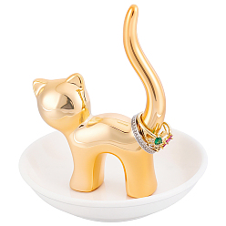 Gold 1Pc Cat Shape Ceramic Jewelry Decorative Plates, Jewelry Display Trays for Earings Rings Bracelets, Gold, 102x106mm