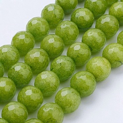 Светло-зеленый Коричневый Натуральный Malaysia нити нефритовый шарик, окрашенные, граненые, круглые, оливковый, 10 мм, отверстие : 1 мм, около 37 шт / нитка, 14.5 дюйм (36.83 см)
