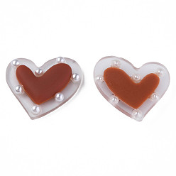 Sienna Acrylic Cabochons, with ABS Plastic Imitation Pearl Beads, Heart, Sienna, 21x24x5.5mm