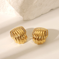 Золотой Форма ракушки 304 серьги-гвоздики из нержавеющей стали, со стразами, золотые, 1026.8x24.1 мм