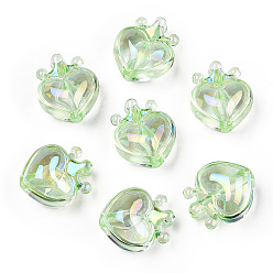 Светло-Синий УФ-покрытие прозрачные радужные переливающиеся акриловые бусины, сердце с короной, голубой, 24.5x21.5x14 мм, отверстие : 3 мм