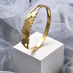 Настоящее золото 18K Ионное покрытие (IP) 304 шарнирные браслеты из нержавеющей стали для женщин, матовые, сердце, реальный 18 k позолоченный, внутренний диаметр: 2-1/4x1-7/8 дюйм (5.7x4.9 см)