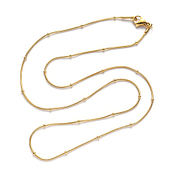 Golden Vacuum Plating 304 Stainless Steel Round Snake Chain Necklace, with Rondelle Beads and Lobster Claw Clasp, Golden, 19.68 inch(50cm)x1.5mm