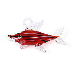 Темно-Красный Большие подвески, лэмпворк, ручная работа , рыбы прелести, темно-красный, 31~33x49.5~52.5x11.5~14.5 мм, отверстие : 3.5~5.5x3.5~4.5 мм