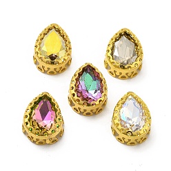 Mixed Color Teardrop Shaped Sew on Rhinestone, Glass Rhinestone, Garments Accessories, Multi-Strand Links, with Golden Tone Brass Findings, Mixed Color, 15x12.5x7mm, Hole: 1.2mm