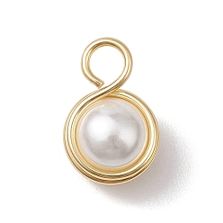 Золотой Подвески из круглой медной проволоки с ракушками и жемчугом, белые, золотые, 15.5x10x8.5 мм, отверстие : 4 мм