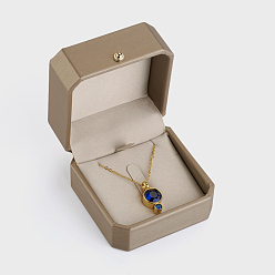Camel PU Leather Necklace Gift Boxes, with Golden Plated Iron Button and Velvet Inside, for Wedding, Jewelry Storage Case, Camel, 7.1x7.1x4.9cm