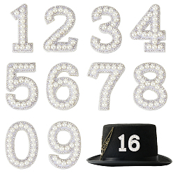 Белый Липкая повязка, ткань для вышивки с имитацией жемчуга из смолы, прикрепляемые/пришиваемые термоклеем, аксессуары для костюма, аппликация, число 0~9, белые, 53~57x23~40x7 мм, 10 шт / комплект