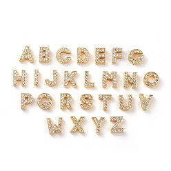 Golden Alloy Rhinestone Beads, Letter, Crystal, Golden, 12~12.5x3~13x4~4.5mm, Hole: 1.5x5~8mm