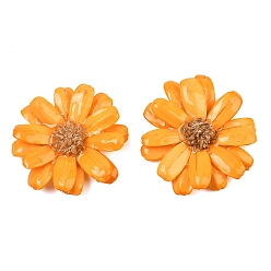 Naranja Grandes colgantes de resina epoxi y flores secas, encanto de flor de margarita, naranja, 50x49x10.5 mm, agujero: 1 mm