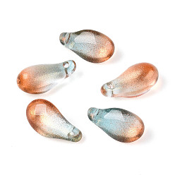 Шоколадный Подвески-капли из прозрачного стекла, с золотой порошок, цвет шоколада, 14~15x8x6~7 мм, отверстие : 1.2 мм