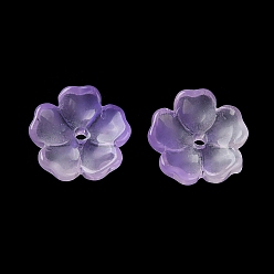 Фиолетовый Колпачок из окрашенных и нагретых стеклянных бусин с градиентным цветом, 5-лепестков цветка, с блеском порошок, фиолетовые, 13x14x5 мм, отверстие : 1.6 мм