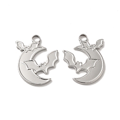 Нержавеющая Сталь Цвет Не тускнеет 304 подвеска из нержавеющей стали, луна с шармом летучей мыши, цвет нержавеющей стали, 20x16x1.5 мм, отверстие : 3 мм