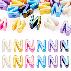Letter N 20 Stück UV-beschichtete, opake europäische Acrylperlen, große, irisierende Perlen, Gemischte Farbe, Buchstabe n, 21x17x13.5 mm, Bohrung: 6 mm