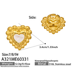 Oro 316 Anillos abiertos para brazalete de acero inoxidable y concha natural, corazón, dorado, tamaño de EE. UU. 7 (17.3 mm)