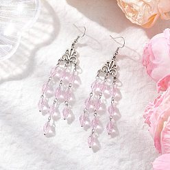 Pink Серьги-подвески с имитацией австрийского хрусталя, двухконусные, с тибетском стиле сплава, старинное серебро и платина, розовые, 96.5x17 мм