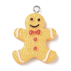 Gingerbread Man Подвески из непрозрачной смолы на рождественскую тематику, с железной платиной петлей, Колобок, 31x23x6 мм, отверстие : 2 мм