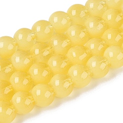 Желтый Прозрачные стеклянные нити, имитирующие кошачий глаз, круглые, желтые, 8~8.5 мм, отверстие : 0.8~1.2 мм, около 103~110 шт / нитка, 29.13~32.28 дюйм (74~82 см)