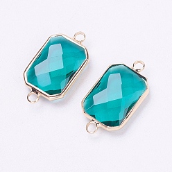 Темный Голубой Соединители стеклянные ссылки, с латунной фурнитурой , граненые, восьмиугольник, золотой свет, темные голубые, 25.5x13.8x6.7 мм, отверстие : 2.4 мм