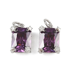 Фиолетовый Латунь прокладывает кубические циркониевые прелести, прямоугольные, стойки покрытие, без свинца и без кадмия, долговечный, платина, с целью перехода в кольце, фиолетовые, 12x9x7 мм, отверстие : 3 мм