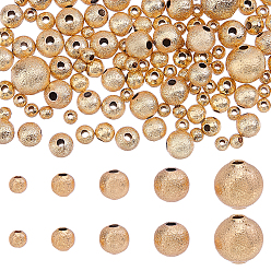 Real 18K Gold Plated 150Pcs 5 Styles Brass Beads, Long-Lasting Plated, Frosted Round, Nickel Free, Real 18K Gold Plated, 3~8.5x2.5~8mm, Hole: 1~1.8mm