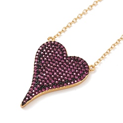 Ярко-Розовый Ожерелья с подвесками в форме сердца из латуни с микропаве и кубическим цирконием, с карабин-лобстерами , долговечный, реальный 18 k позолоченный, ярко-розовый, 16-1/4 дюйм (41.4 см)