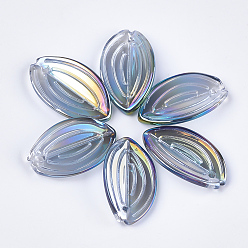 Стально-синий Подвески гальванизируйте стекла, лист, стальной синий, 20.5x12x3.5 мм, отверстие : 1.4 мм