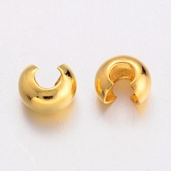 Golden Brass Crimp Beads Covers, Round, Golden, About 4mm In Diameter, 3mm Thick, Hole: 1.5mm