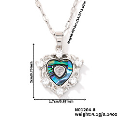 Платина Латунные прозрачные кубические цирконии ожерелья в форме сердца с подвеской, с Пауа оболочке, платина, 15.75 дюйм (40 см)