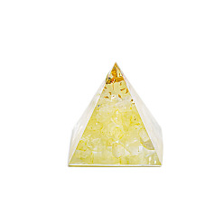 Лимонный Нефрит Украшение дисплея пирамиды из смолы, с натуральными лимонно-нефритовыми чипсами внутри статуй для украшения рабочего стола домашнего офиса, 30 мм
