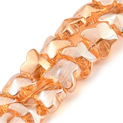Sandy Brown Pearl Luster Plated Electroplate Transparent Glass Beads Strands, Butterfly, Sandy Brown, 8x10x6mm, Hole: 1mm, about 90pcs/strand, 10.08 inch(25.6cm)