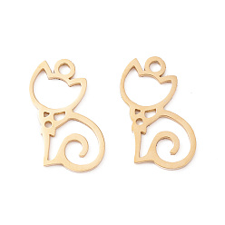 Настоящее золото 18K Ионное покрытие (ip) 304 подвески из нержавеющей стали, для изготовления ювелирных изделий DIY, полая форма кошки, реальный 18 k позолоченный, 16x9.5x1 мм, отверстие : 1.5 мм