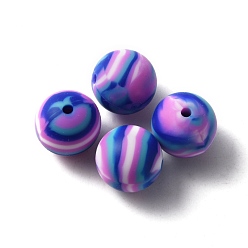 Orchid Silicone Beads, Round with Stripe Pattern, Orchid, 15x15mm, Hole: 2mm