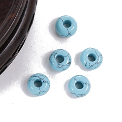 Синтетическая Бирюза Окрашенные синтетические бирюзовые европейские бусы, бусины из бисера с большими отверстиями, рондель, 14x7 мм