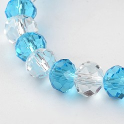 Deep Sky Blue Faceted Abacus Glass Beaded Stretch Bracelets, Deep Sky Blue, 54mm