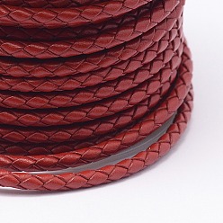 FireBrick Braided Cowhide Leather Cord, Leather Rope String for Bracelets, FireBrick, 6mm, about 3.82 yards(3.5m)/roll
