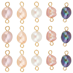 (52) Непрозрачная лаванда 30шт. Картофель натуральный культивированный пресноводный жемчуг соединительные подвески, с золотым оттенком 304 двойные петли из нержавеющей стали, смешанные окрашенные и неокрашенные, разноцветные, 15~17x7~8.5x5.5~7 мм, отверстие : 2 мм