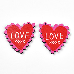 Сердце Печатные подвески дерева, день Святого Валентина в стиле, сердце, 37.5x35x3 мм, отверстие : 1.6 мм